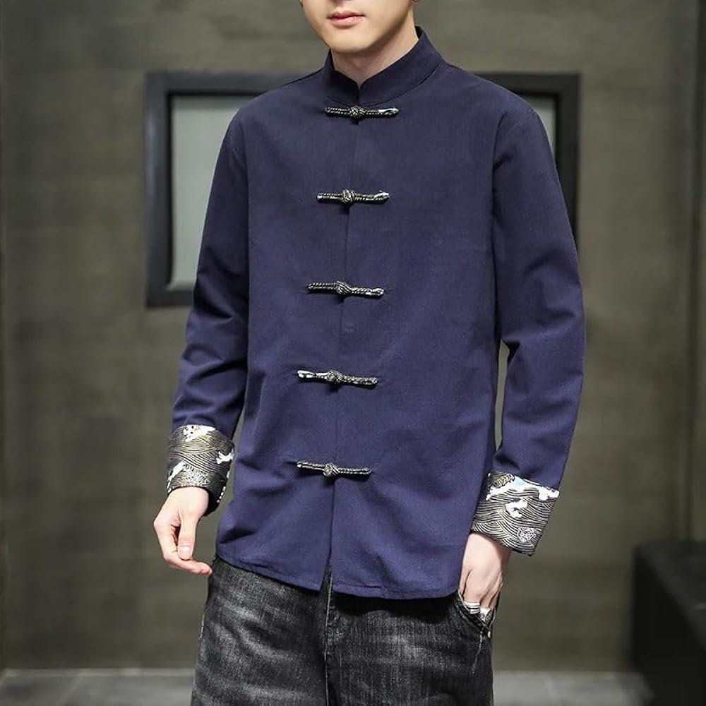 Amazon.com: Men Hemp Cotton Blend Shirt China Collar Long